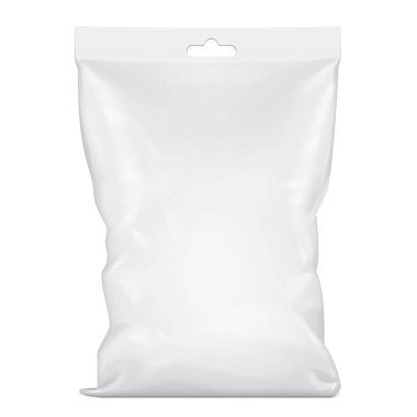 Mockup Blank Foil Or Paper Food Stand Up Pouch Snack Sachet Bag Packaging With Hang Slot. Illustration Isolated On White Background. Mock Up, Mockup Template Ready For Your Design. Vector EPS10