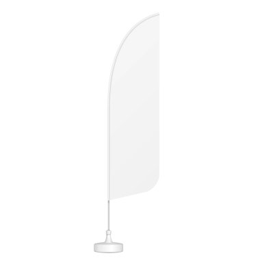 Mockup Outdoor Blade Straight Feather Flag, Stander Banner Shield. Beyaz arka planda izole edilmiş bir resim. Tasarımınız için şablon oluşturun. Ürün Reklamcılığı. Vektör EPS10
