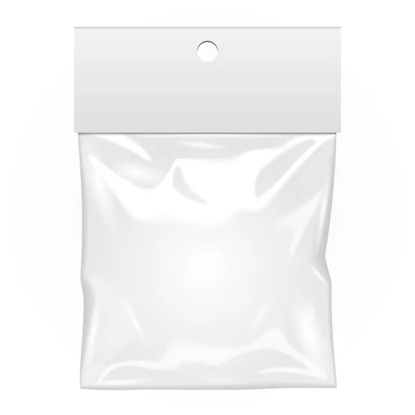 Mockup Boş Plastik Cep Çantası Şeffaf Hang Slot Ile Beyaz — Stok Vektör