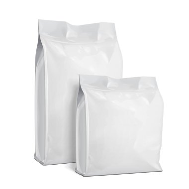 Mockup Blank Foil Or Paper Food Stand Up Pouch Snack Sachet Bag Packaging. Illustration Isolated On White Background. Mock Up, Mockup Template For Your Design. Vector EPS10