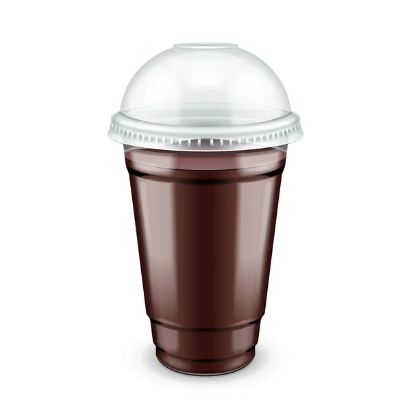 Wypełniony Makietą Jednorazowy Plastikowy Kubek Pokrywką Kawa Java Herbata Cappuccino — Wektor stockowy