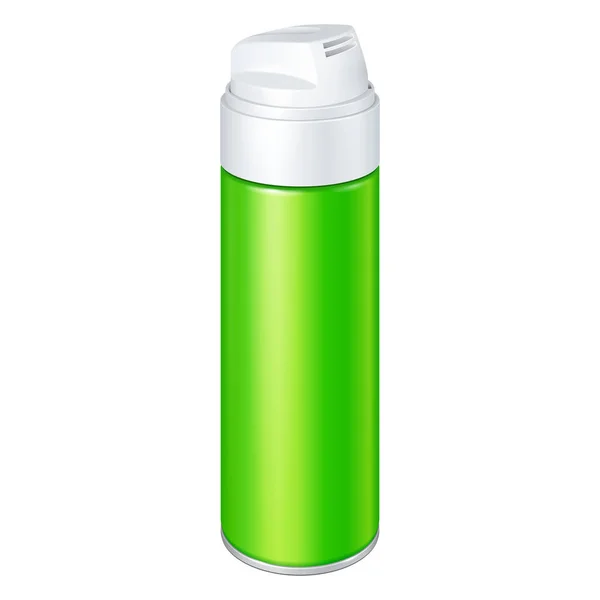 モックアップブランクグリーンシェービング泡エアロゾルスプレー金属ボトルができます 3Dだ 白を基調としたイラスト デザイン用のモックアップテンプレート ベクトルEps10 — ストックベクタ