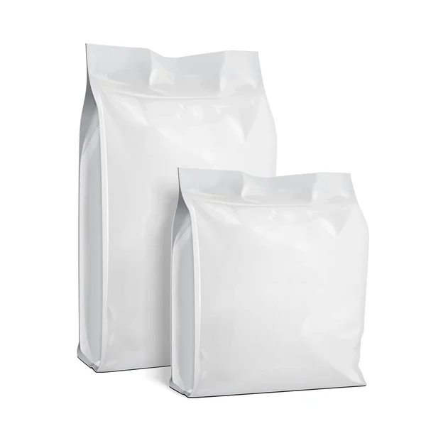 Mockup Blank Foil Paper Food Stand Pouch Snack Sachet Bag — стоковый вектор