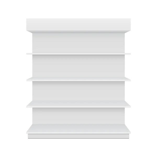 小売棚とモックアップ空のショーケースディスプレイ フロントビュー3D 白を基調としたイラスト デザインのテンプレートをモックアップします プロダクト広告 ベクトルEps10 — ストックベクタ
