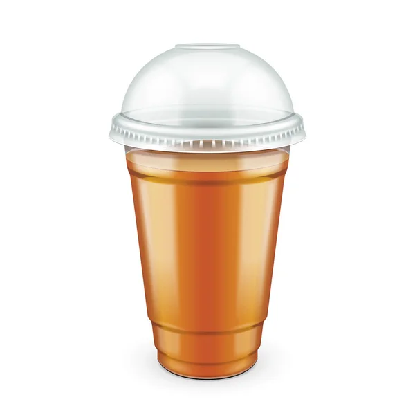 Mockup Γεμισμένο Πλαστικό Κύπελλο Μιας Χρήσης Καπάκι Καφές Java Τσάι — Διανυσματικό Αρχείο
