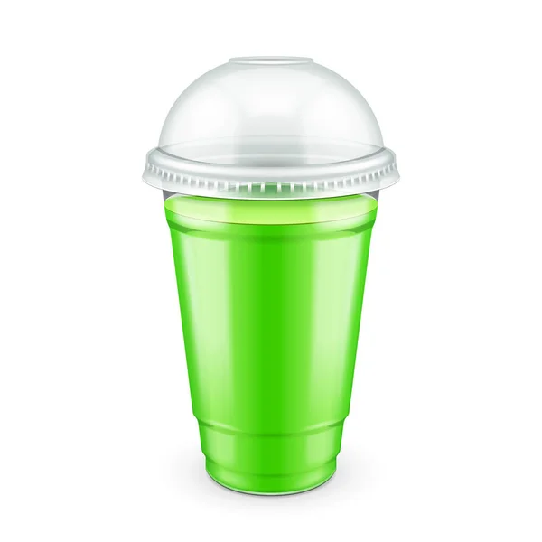 Mockup Γεμισμένο Πλαστικό Κύπελλο Μιας Χρήσης Καπάκι Αγγούρι Κάρδαμο Ασβέστη — Διανυσματικό Αρχείο