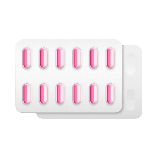 Folienbeschichtete Rosa Tabletten Pill Blister Medikamente Gegen Depression Oder Grippe — Stockvektor