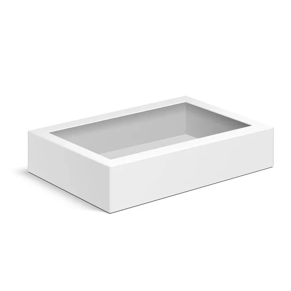 Πλαστικό Κουτί Συσκευασίας Χαρτονιού Προϊόντων Mockup Παράθυρο Εικονογράφηση Απομονωμένη Λευκό — Διανυσματικό Αρχείο