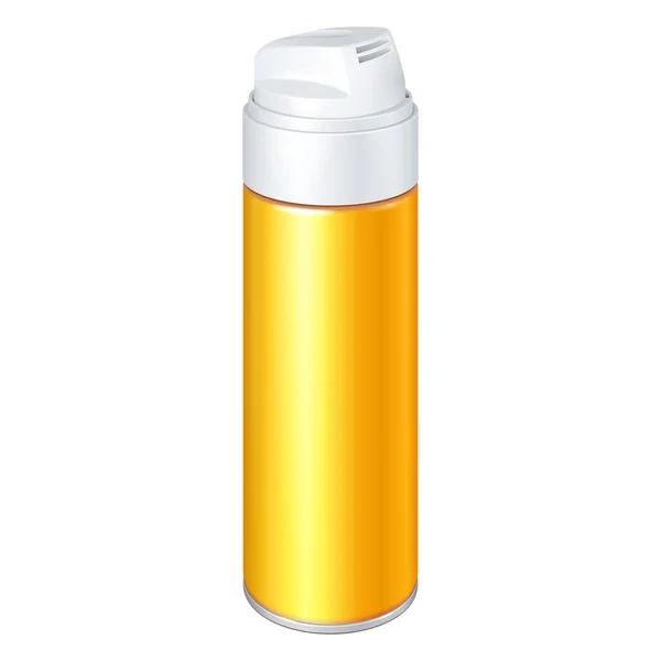 调理空白黄色金黄色刮胡膏泡沫喷雾金属瓶罐 白色背景下的孤立说明 模型模板为您的设计 病媒Eps10 矢量图形