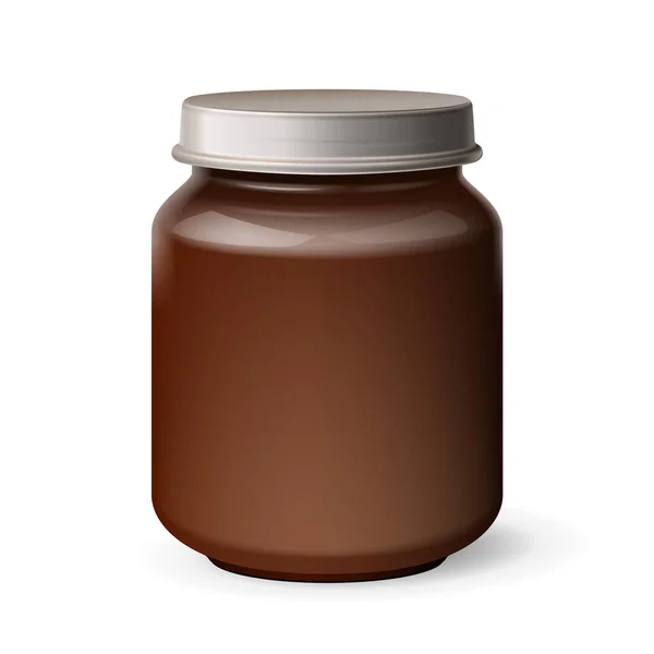 Mockup 초콜릿 브라운 항아리 유기농 베이비 배경에 일러스트 당신의 디자인에 로열티 프리 스톡 벡터