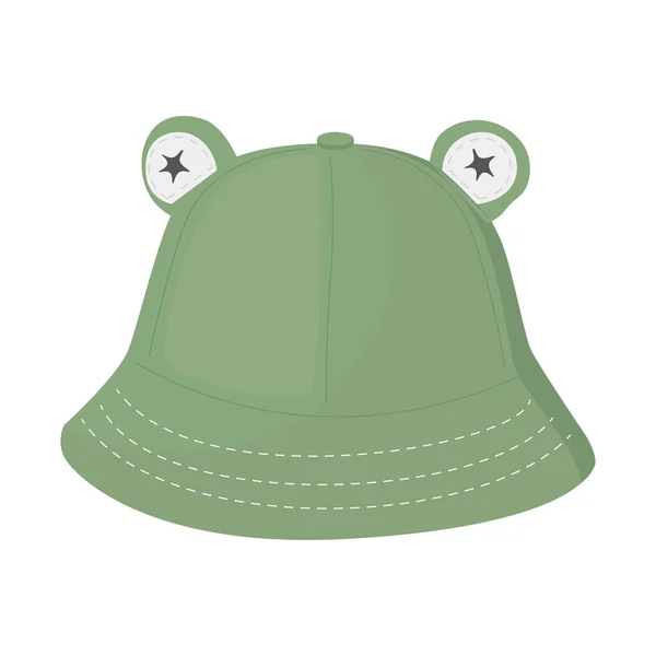 子供の夏の帽子 カエルの形をした帽子 女の子と男の子のための明るい緑の帽子 目でかわいい帽子 — ストックベクタ