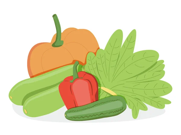 Banner Vector Vegetables Healthy Food Concept Pumpkin Zucchini Peppers Cucumbers — Stock Vector