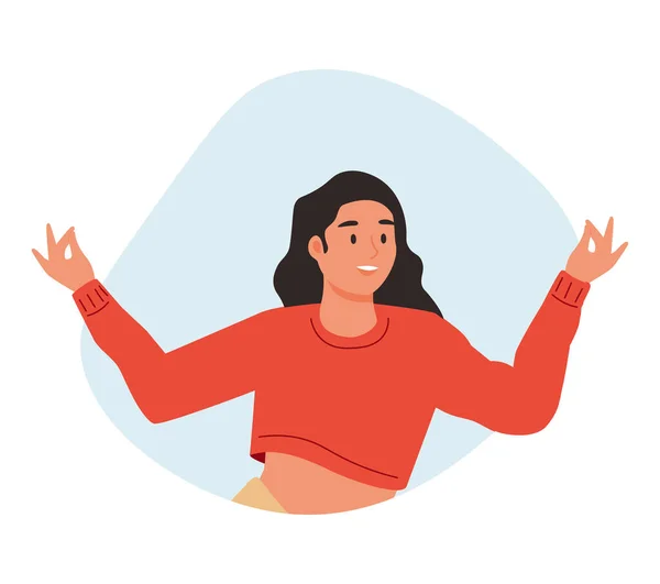 ジェーンが瞑想してる若い女性 瞑想の練習 リラックス レクリエーション 健康的なライフスタイルの概念 ベクトル人キャラクターイラスト — ストックベクタ