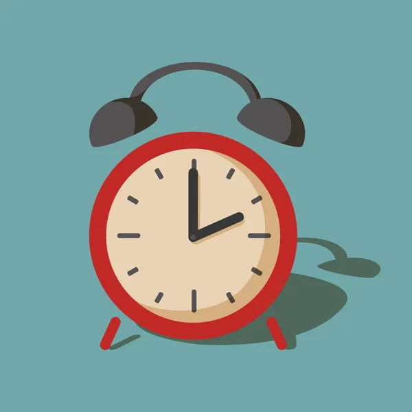 Alarm Clock Red Wake Time Isolated Background Flat Style Vector — Stock Vector
