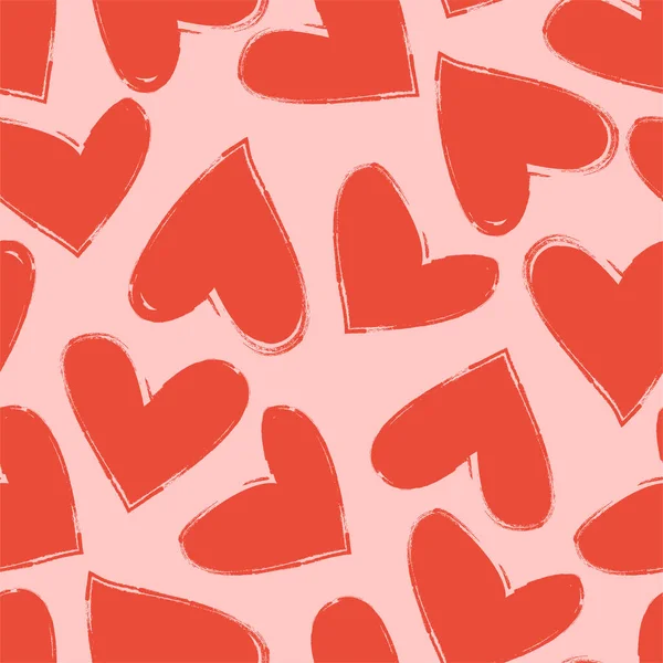 Nahtloses Romantisches Muster Mit Handgezeichneten Roten Herzen Bunte Kritzelherzen Auf — Stockvektor
