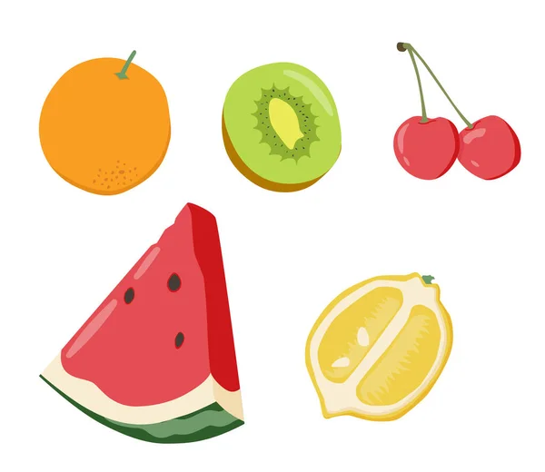 手工采摘的水果豆类收获 鳄梨和苹果 天然蔬菜甜夏季水果 热带有机水果 美味的厨房食物 孤立符号向量图集 — 图库矢量图片