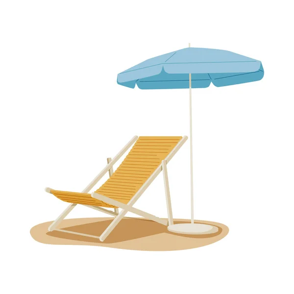 Vector Beach Chair Yellow Umbrella Summer Holiday Time Travel Concept — Stock Vector
