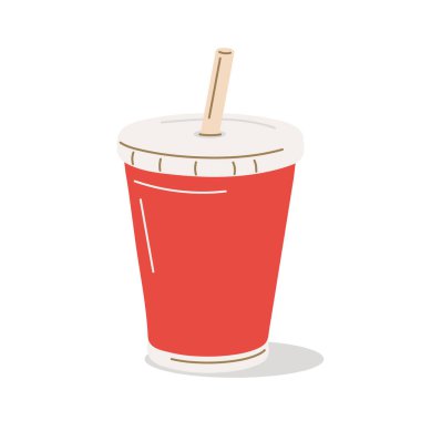 Gazoz renkli kağıt bardak ikonu. Soda içeceği vektör ana hatları renkli işareti.