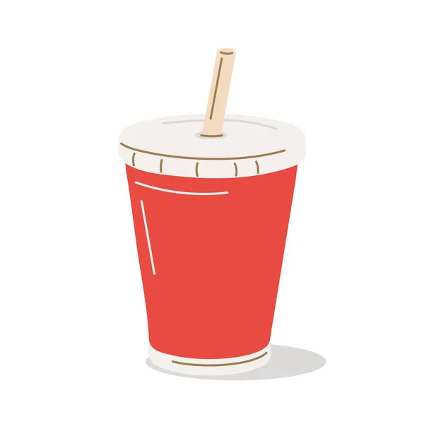 Paper Cup Soda Color Line Icon Soda Drink Vector Outline — Stock Vector