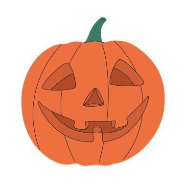 Card, Wall Art, Poster ve Balkabağı Feneri 'nin çizdiği komik Cadılar Bayramı Vektör İllüzyonu. Turuncu Yumruklama ve El Yazısıyla Beyaz Arkaplanda Mutlu Cadılar Bayramı.