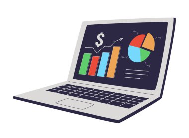 İş stratejisi konsepti. Veri analizi ve yatırım. İş başarısı. Düz dizayn ve bilgi elemanları ile finansal genel bakış. Vektör illüstrasyonu