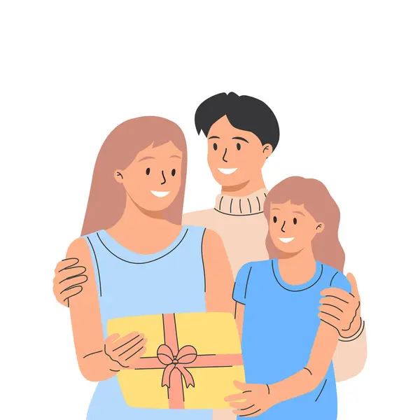 Family month event. People giving gifts on special days. flat design style minimal vector illustration. Cute flat design love and caring family