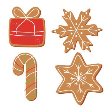 Noel kurabiyesi. Beyaz arka planda izole edilmiş klasik Xmas bisküvisi. Vektör çizimi. Noel tatil tatlı tatlı tatlı.