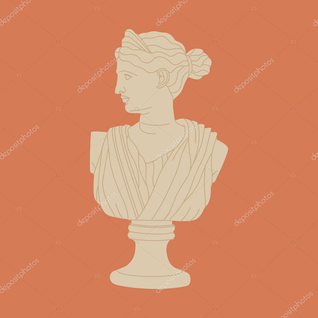 One line Ancient Greek goddess statue. Aphrodite or Venus ancient classical statue. Vector art for design of posters, clothes, logo, invitations.
