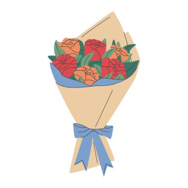 Karışık çiçek buketi, izole edilmiş, hediyeler ve kutlama konsepti.