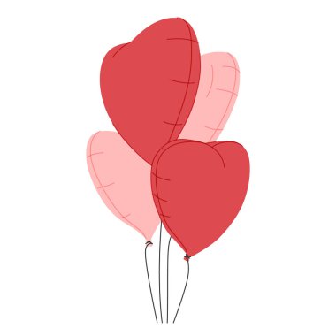 Kalp gibi kırmızı ve pembe çizgili balon. Balon konsepti, olay, eğlence, hediye, balon, romantizm, gökyüzüne kadar, boş zaman. Beyaz arka planda izole edilmiş. düz stil trend modern logo tasarım vektör çizimi