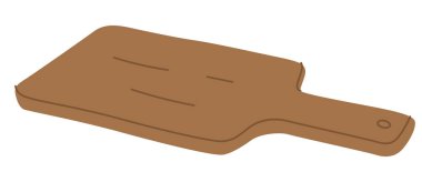 Tahta kesme tahtası. Kırsal mutfak aletleri, doğrama için yemek aksesuarları. Yeni ahşap mutfak gereçleri, saplı mutfak malzemeleri. Düz vektör çizimi beyaz arkaplanda izole edildi