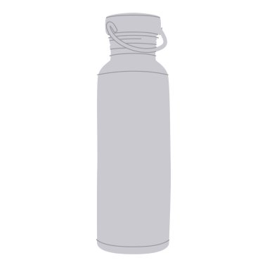 Vacuum termo şişe kapaklı ve vektör düz resimli. Beyazda izole edilmiş su için dayanıklı ve yeniden kullanılabilir bir şişe. Çevre dostu ve tasarım elementleri ile yeşil tarzda termos