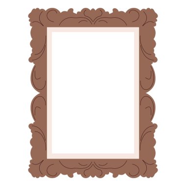 Baget iskeleti, barok klasik tasarımında dekoratif sınır. Geleneksel rokoko tarzı resim dekorasyonu. Düz vektör çizimi beyaz arkaplanda izole edildi