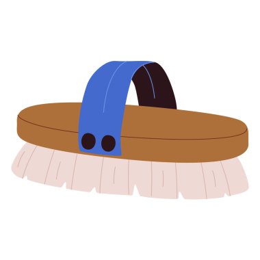 Küçük el yıkama fırçası sapı ve kıllarıyla. Ev işleri için elle temizleme aleti. Gerçekçi bir ev malzemesi. Beyaz arkaplanda izole edilmiş renkli düz vektör çizimi