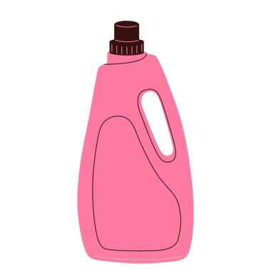 Temizlik kimyasalları, plastik şişelerde ev deterjanları ve silecekler. Sıvı temizlik ürünleri, paketler, konteynırlar. Düz vektör çizimi beyaz arkaplanda izole edildi