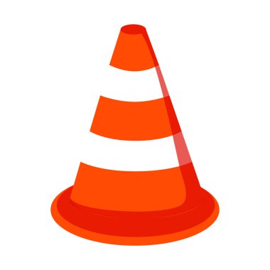 Güvenlik konisi simgesi. Yol trafiği engeli, bariyer. Dikkat, uyarı işareti. Çizgili sembol, güvenlik piramidi güvenli sınır çizmek için, sınır. Düz vektör çizimi beyaz arkaplanda izole edildi