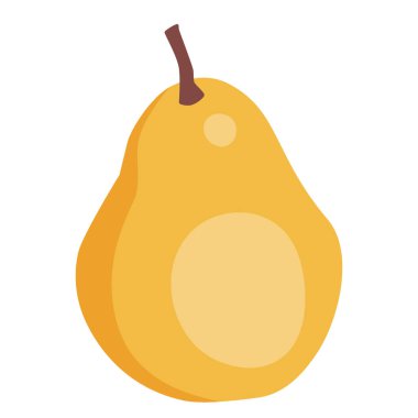 Armut, taze ve tatlı meyve ikonu. Yapraklı ve saplı sağlıklı doğal yiyecekler. Organik yaz yemekleri, beslenme. Düz grafik vektör çizimi beyaz arkaplanda izole edildi