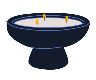 Kokulu soya mumu. Konforlu ev dekorasyonu için modern üç kötü aromalı dekorasyon. Seramik olarak dekoratif romantik mum ışığı. Düz vektör çizimi beyaz arkaplanda izole edildi