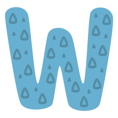 Çocuksu İngiliz alfabesinin büyük harfi W. Çocuk yuvası ve çocuk yuvası eğitimi için yazı tipi. El çizimi düz vektör çizimi beyaz arkaplanda izole edildi