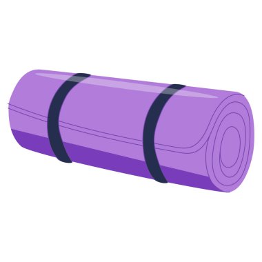 Jimnastik için yoga minderi, pilates. Spor salonu, aerobik için lastik zemin silindiri. Köpük halı, ped, antrenman için spor malzemeleri. Beyaz arkaplanda izole edilmiş renkli düz vektör çizimi