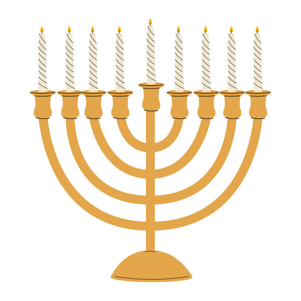 Менора с иллюстрацией звездного вектора Дэвида. Еврейский светильник изолирован на белом фоне. Еврейский праздник. Традиционный подсвечник на Хануке. Девять разветвленных канделябров. Религиозный и праздничный атрибут