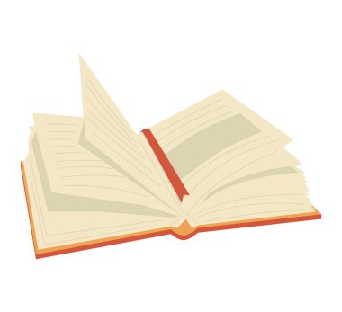 Kurdele yer imli kitabı aç. Kağıt edebiyatı. Defter sayfalarındaki soyut metin satırları. Akademik ders kitabı. Okul günlüğü, planlayıcı. Not defterinin düz vektör çizimi beyaz arkaplanda izole edildi