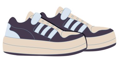 Modern spor ayakkabılar, rahat spor ayakkabılar. Moda gündelik ayakkabı tasarımı. Rahat uniseks spor ayakkabıları, çok renkli ayakkabılar. Düz vektör çizimi beyaz arkaplanda izole edildi