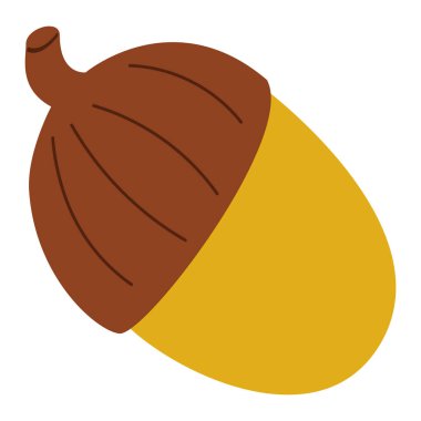 Meşe palamudu, sonbahar meşesi fındığı ve şapka. Sonbahar doğal botanik tasarım elementi. Orman dekoru. Fıstık kabuğu, sonbahar dekorasyonu. Düz grafik vektör çizimi beyaz arkaplanda izole edildi