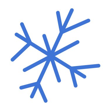 Kar tanesi ikonu. Donmuş kar tanesi şekli, dekoratif kış tasarım elementi. Mevsimlik tatil dekorasyonu, don ve soğuk hava sembolü. Düz vektör çizimi beyaz arkaplanda izole edildi