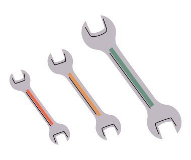 Anahtarlar, açılır kapanır kutular. DIY için metal el aleti, onarım, bakım, onarım. Mekanik endüstriyel alet. Dar ekipmanlar. Düz vektör çizimi beyaz arkaplanda izole edildi
