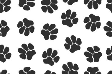 Pençesiz hayvan deseni, köpek ya da kedi ayak izi dokusu, hayvan arka planı, grunge damgası tekrar, ayak izi duvar kağıdı. Çizgi film vektör illüstrasyonu
