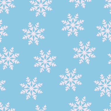 Kar taneleri, pürüzsüz desen. Karlı soğuk kış arka planında karla kaplı. Sarma, duvar kağıdı, kumaş ve tekstil tasarımı için sonsuz soyut doku. Düz vektör illüstrasyonunu yazdırır