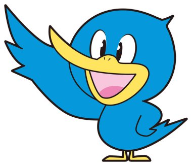 Bir kanadı havada mavi bir kuşun çizimi