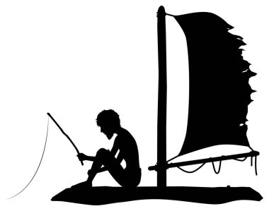 Salda sürüklenen bir adamın silüeti.